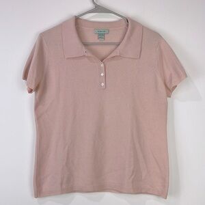 GENEVA 100% Cashmere Sweater Short Sleeve Polo Sz L Light Pink